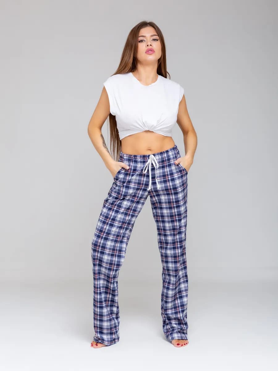 Брюки домашние трикотажные в клетку