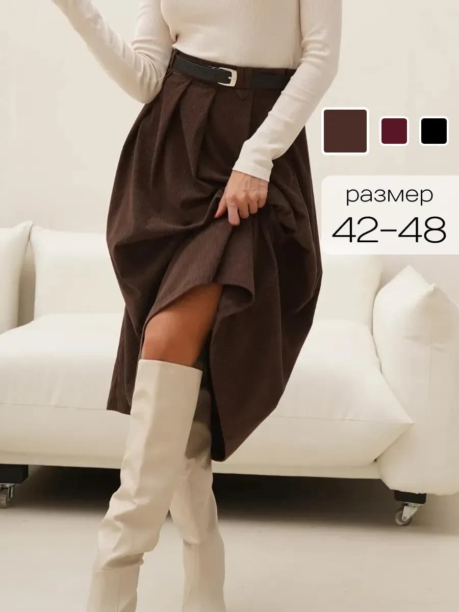 Юбка весенняя вельветовая миди трапеция