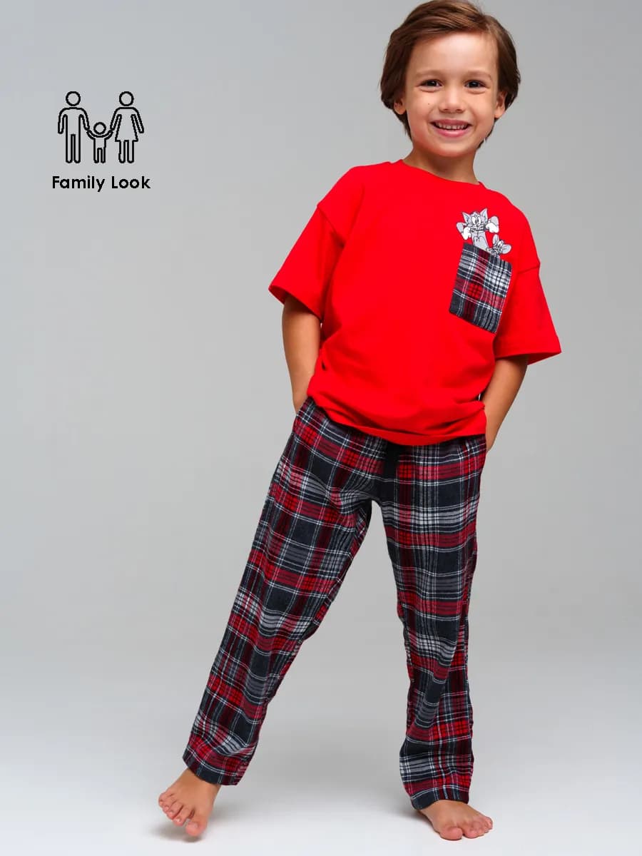 Пижама фланелевая детская футболка, брюки Том и Джерри - фото 1