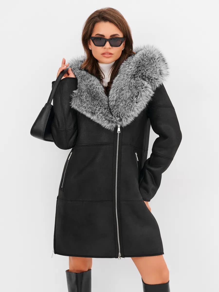Дубленка зимняя с капюшоном большие размеры