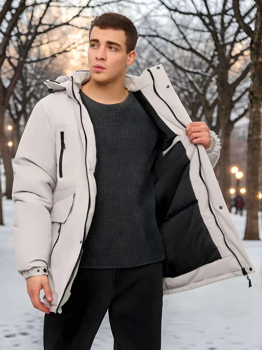 Куртка парка зимняя с капюшоном удлиненная