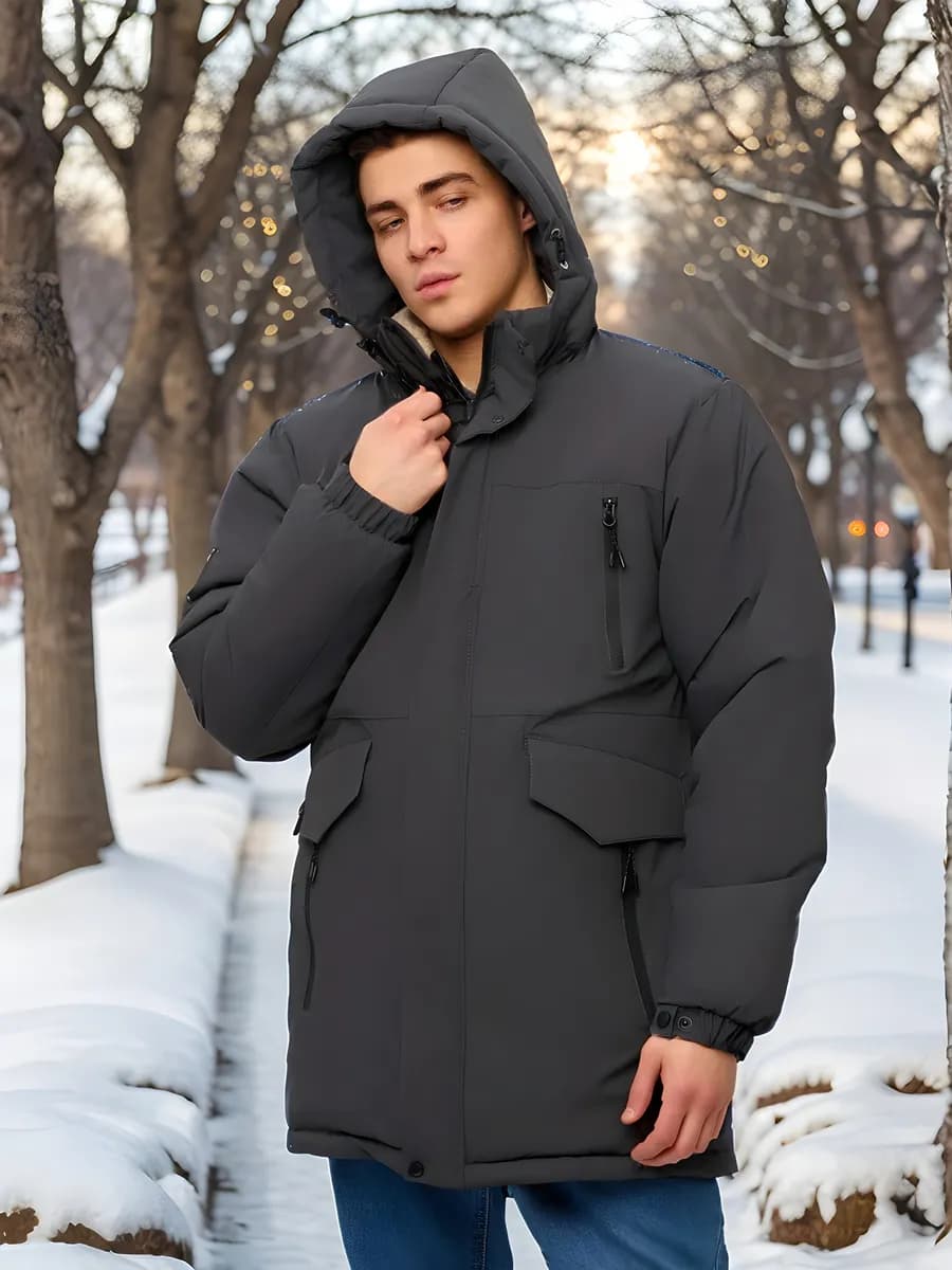 Куртка парка зимняя с капюшоном удлиненная