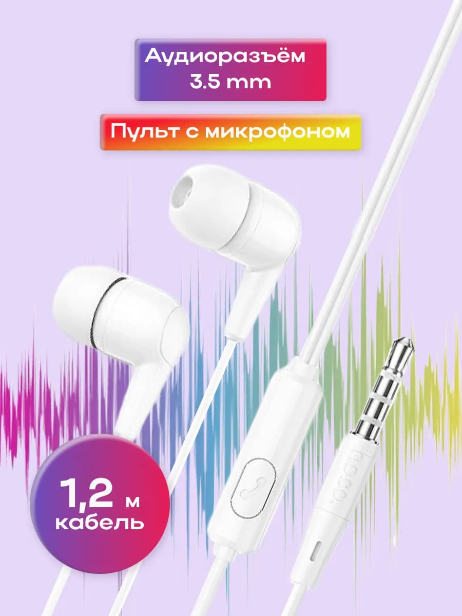 Наушники проводные внутриканальные Jack 3.5мм для телефона - фото 1