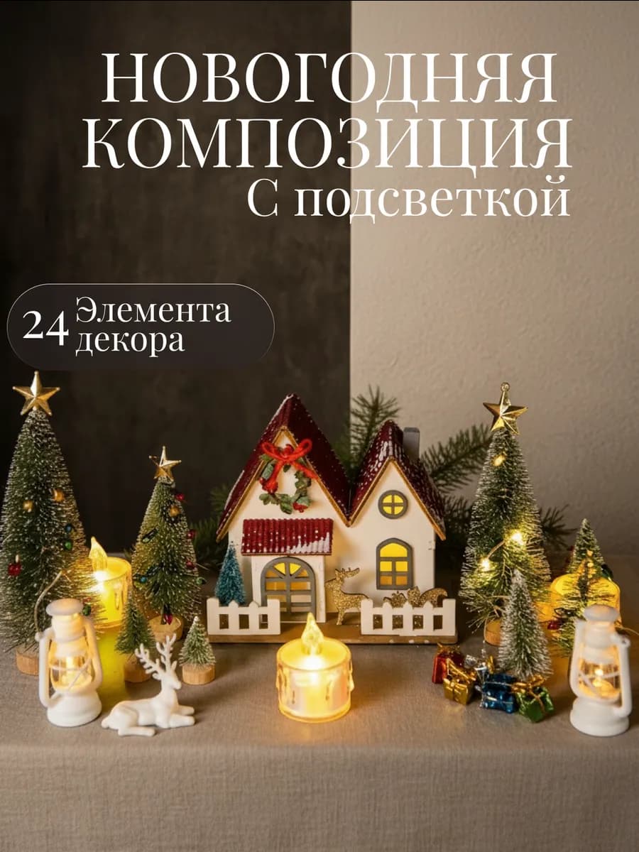 Новогодние домики с подсветкой набор