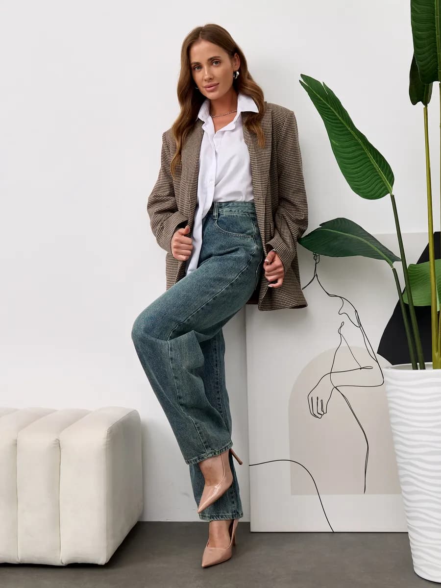 Джинсы стильные с высокой посадкой