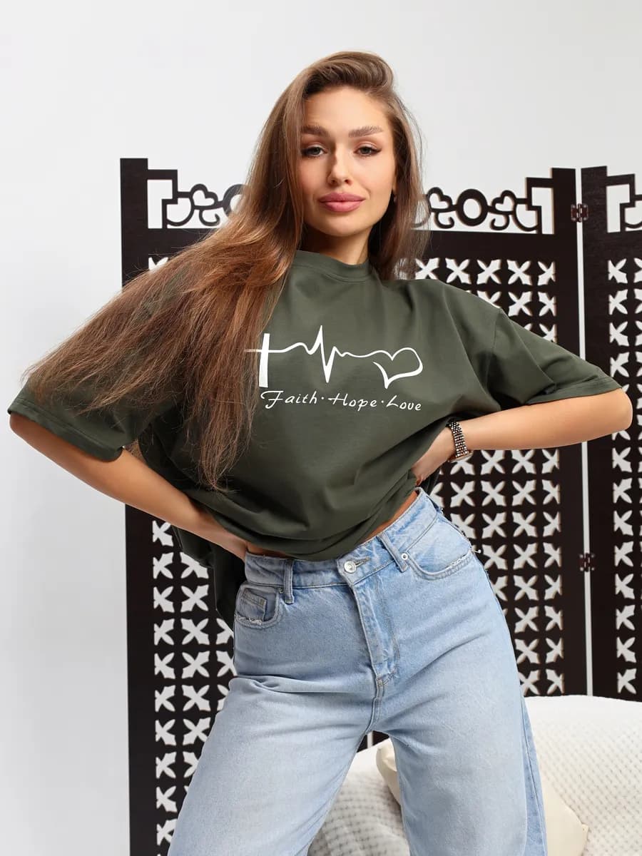 Футболка оверсайз длинная с принтом надпись светящаяся