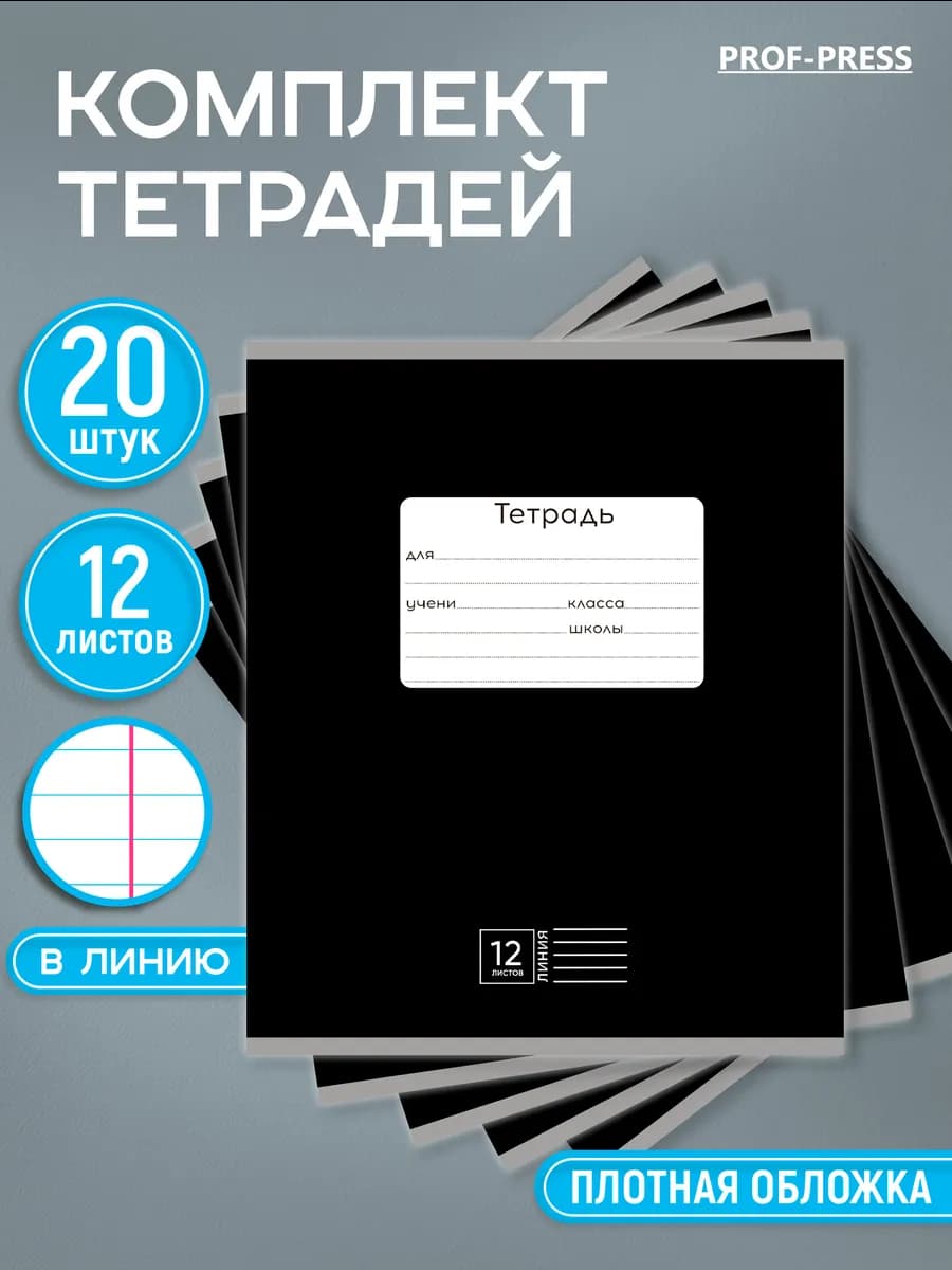 Тетрадь в линейку 12 листов 20 штук