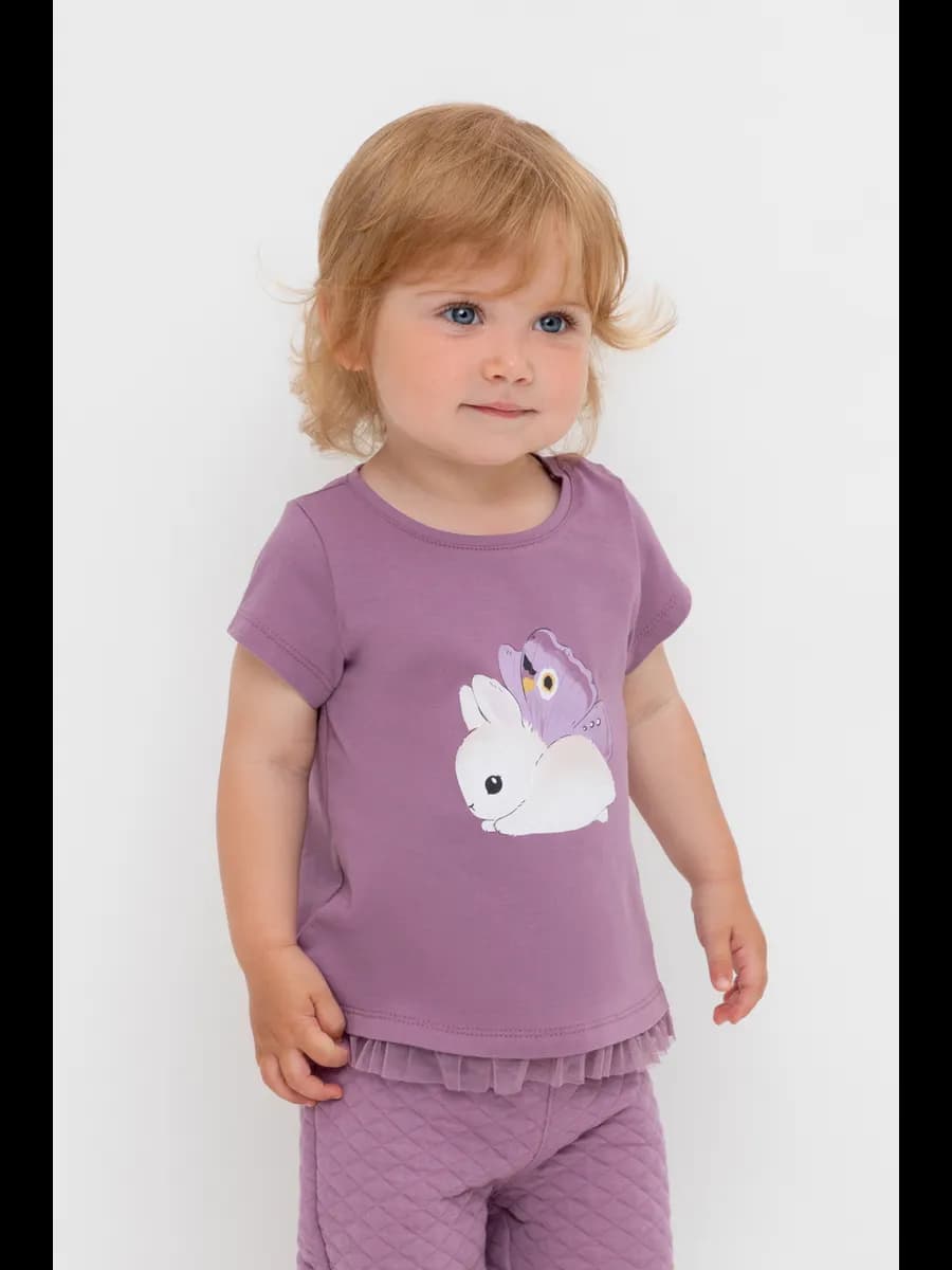 Футболка для девочки с оборкой и принтом