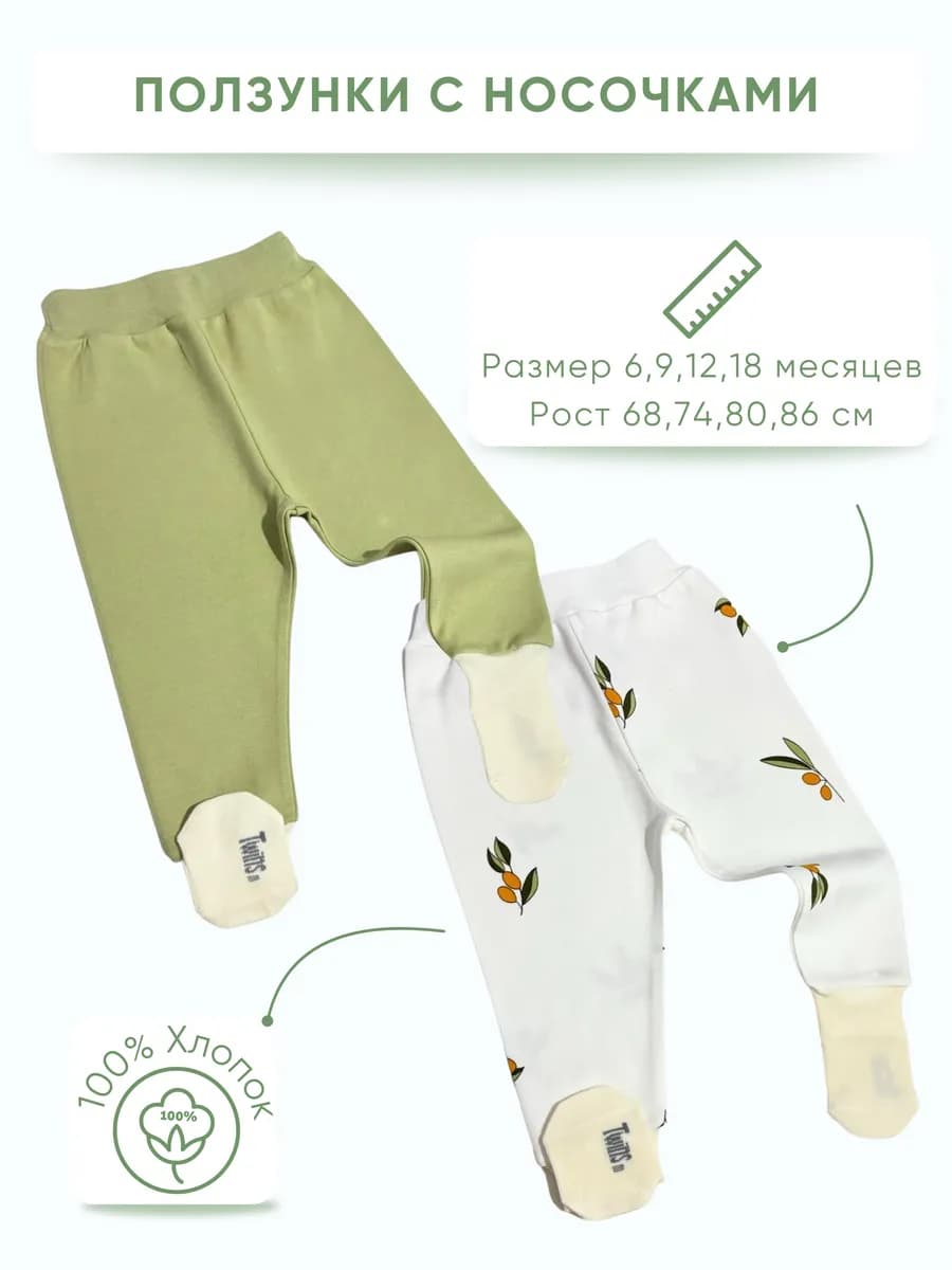 Ползунки с носочками для новорожденных - фото 1