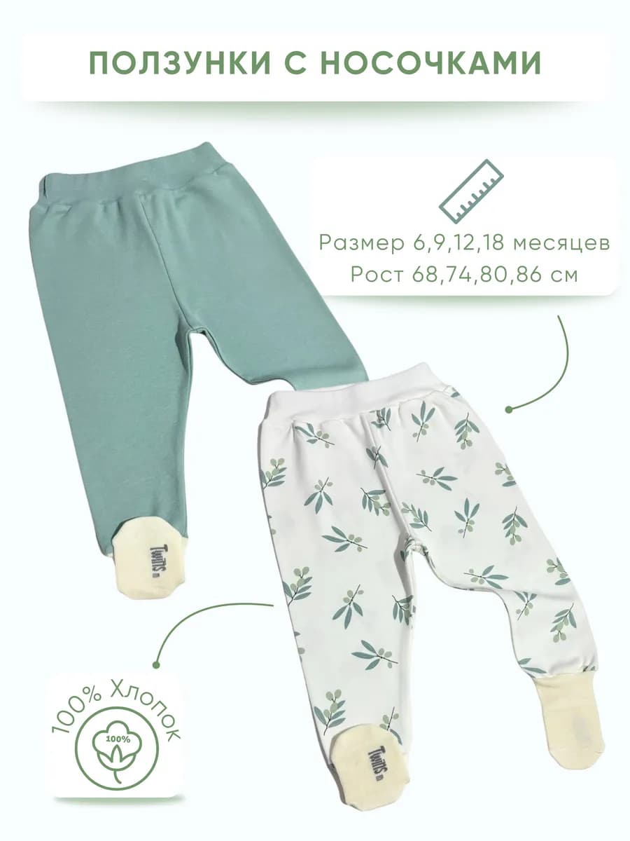 Ползунки с носочками для новорожденных