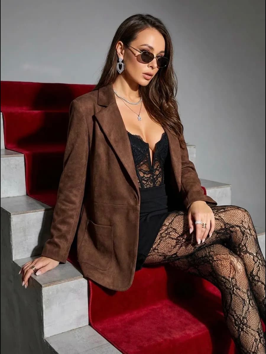 Пиджак замшевый теплый оверсайз