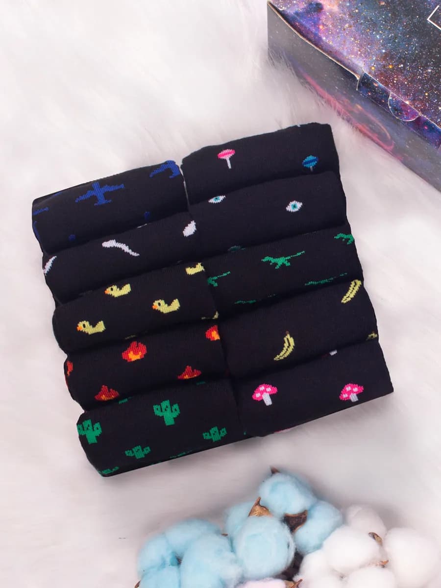 Носки черные с принтом прикольные набор в коробке