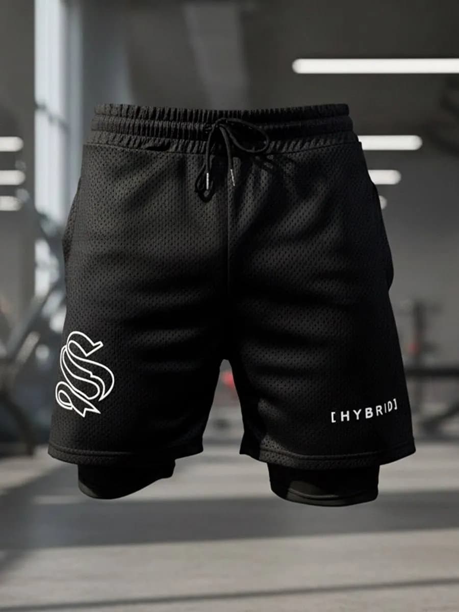 Шорты спортивные с тайтсами, двойные для зала бега MMA