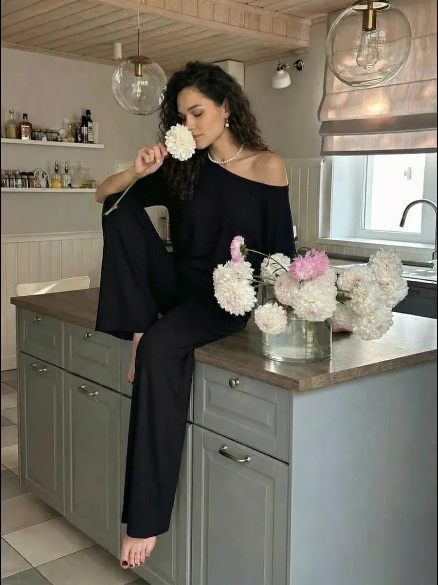 пижама со штанами черная на новый год костюм домашний