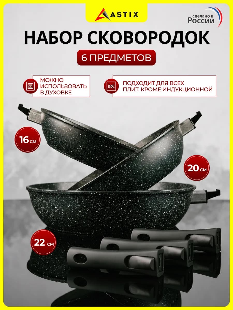 Набор сковородок со съемными ручками