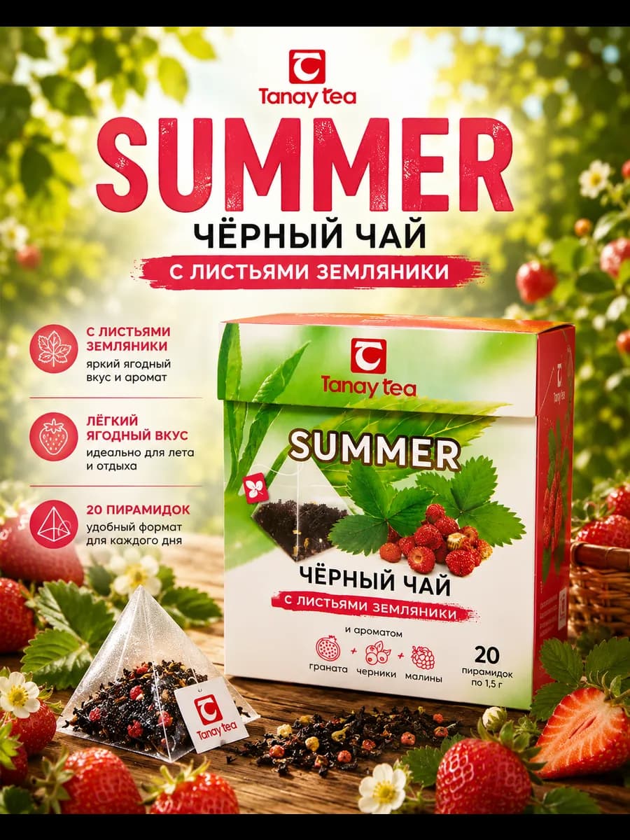 Чай чёрный SUMMER с листьями земляники
