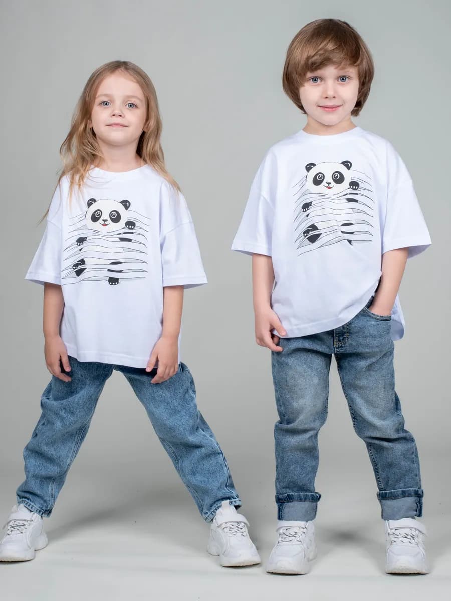 Футболка оверсайз с принтом панда хлопок