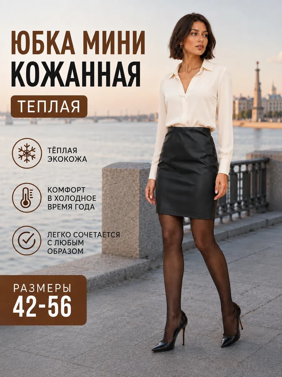 Юбка мини кожаная теплая