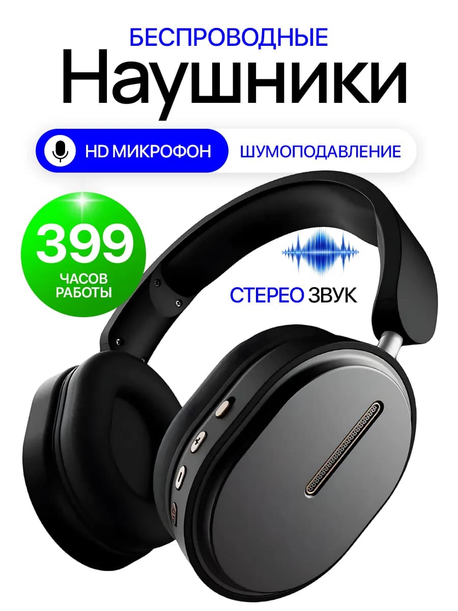 Наушники беспроводные большие с микрофоном и шумоподавлением