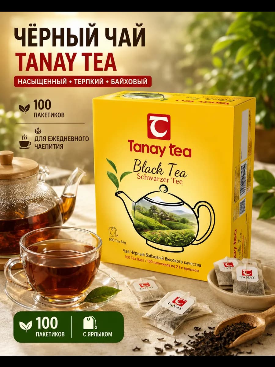 Чай черный байховый "Таnay" пакетированный 100*2 г