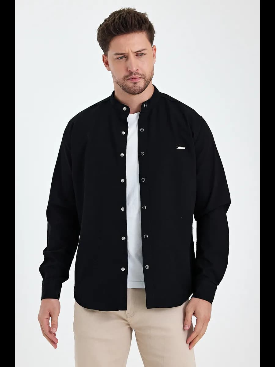 Рубашка хлопок с воротником-стойкой - фото 1