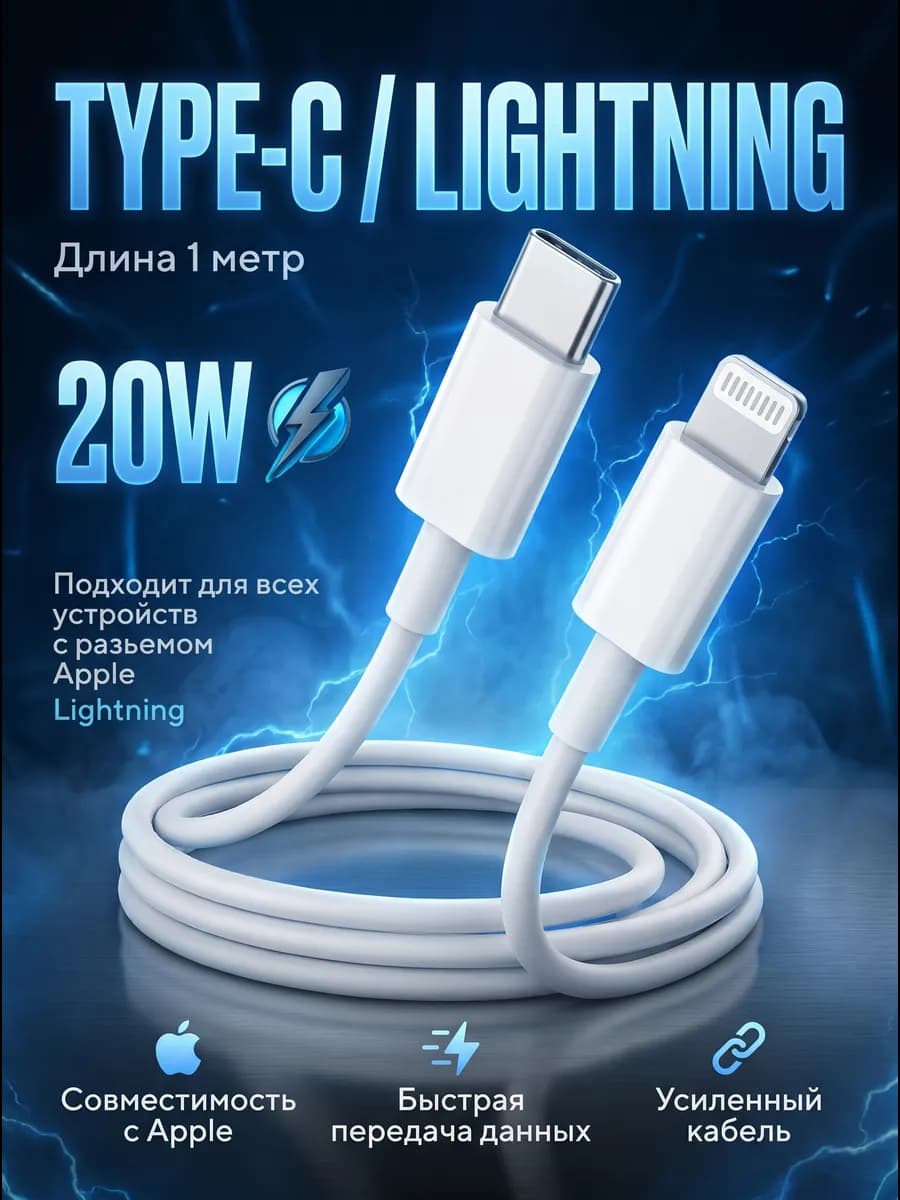 Провод для iPhone Lightning Type С для зарядки телефона