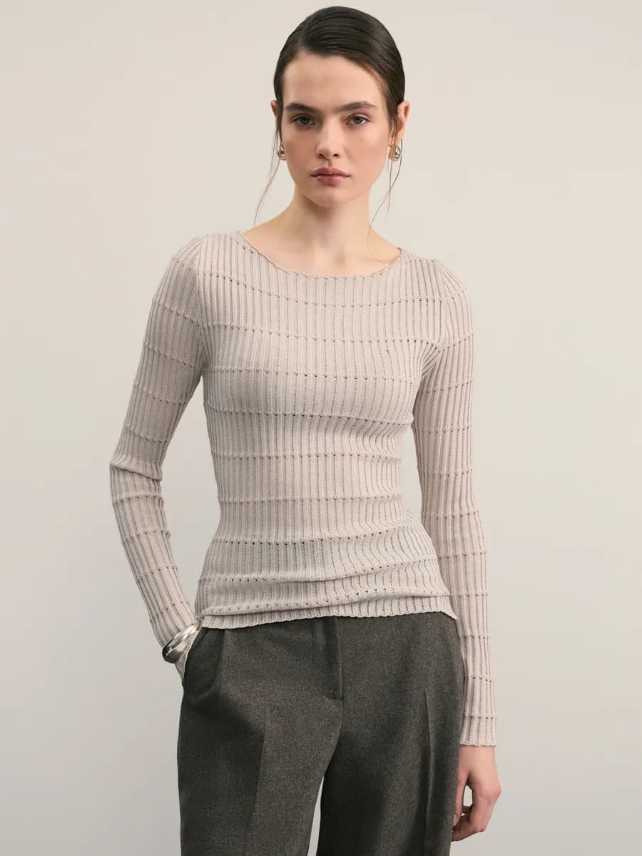 Джемпер облегающий тонкий в рубчик