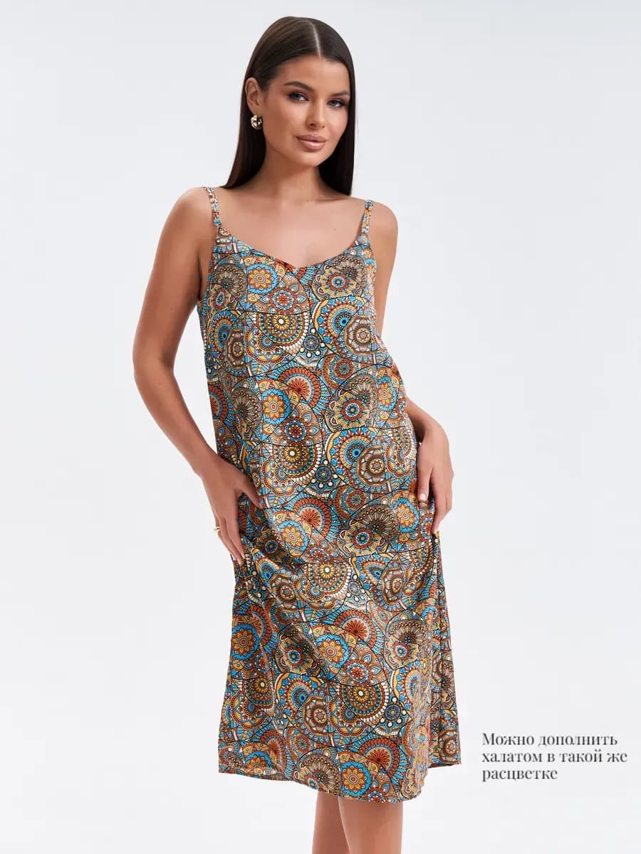 Сорочка шелковая длинная с рисунком красивая