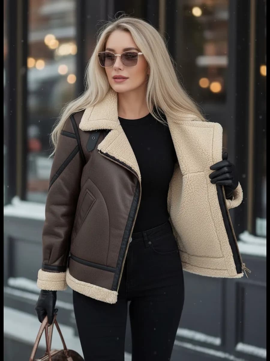 Дубленка авиатор короткая оверсайз зимняя пилот