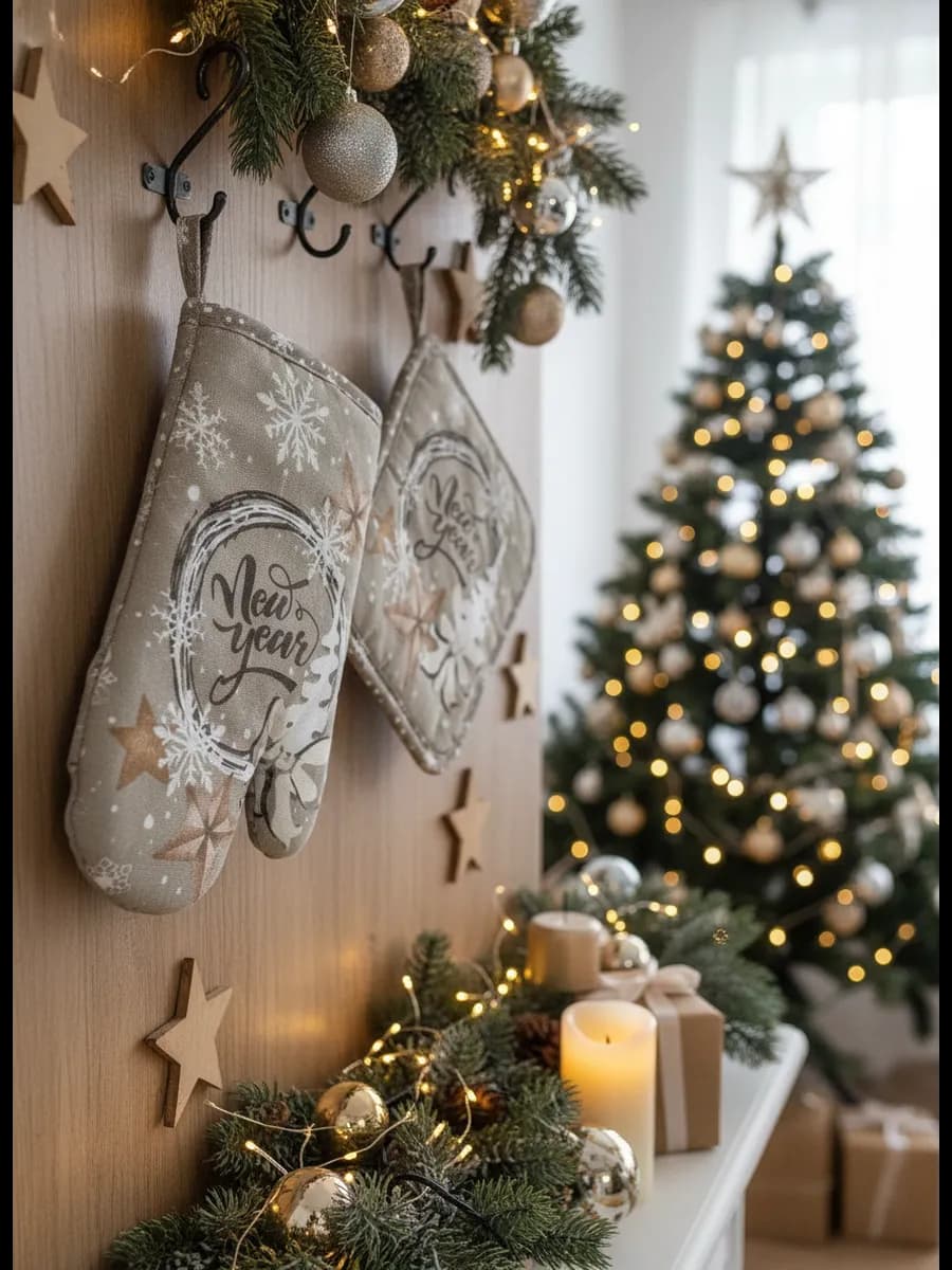 Набор новогодний рукавичка и прихватка для горячего