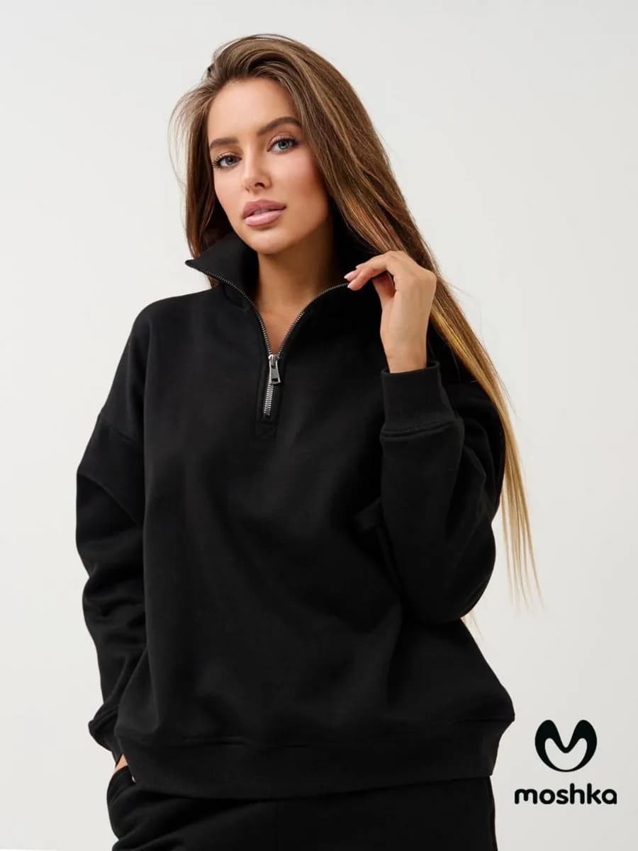 Свитшот полузамок оверсайз на молнии с начесом