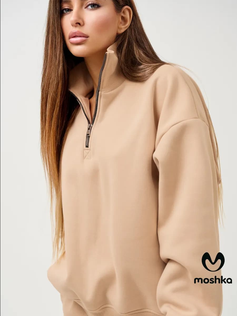 Свитшот полузамок оверсайз на молнии с начесом