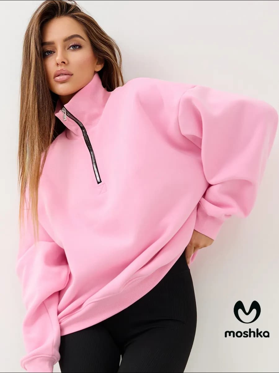 Свитшот полузамок оверсайз на молнии с начесом