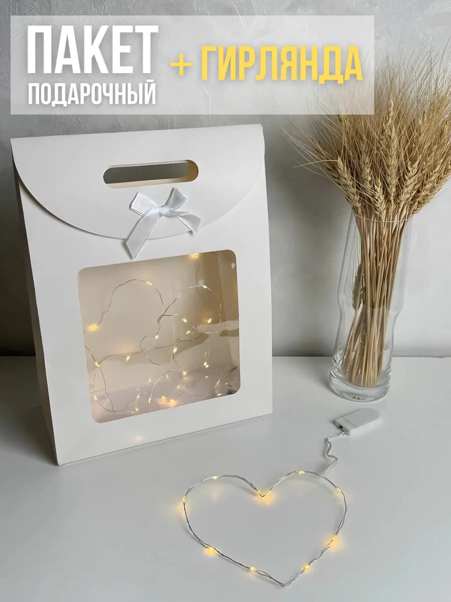 Подарочная коробка пакет с гирляндой
