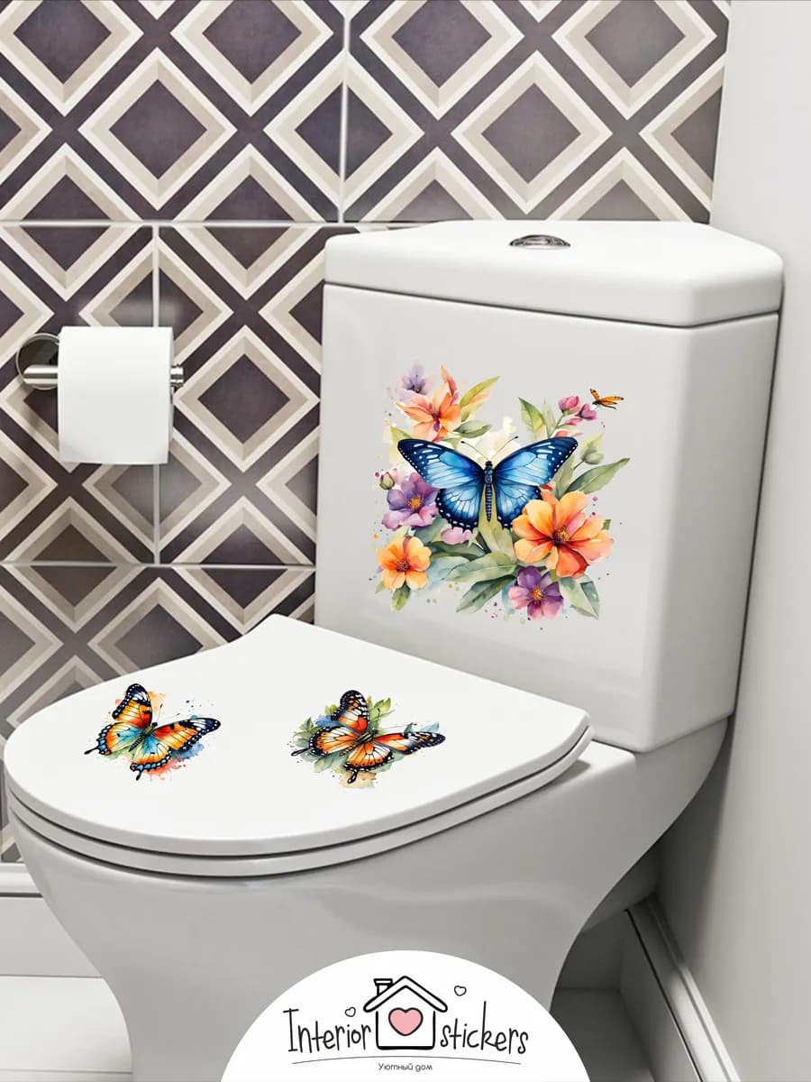 Наклейка интерьерная цветы бабочки