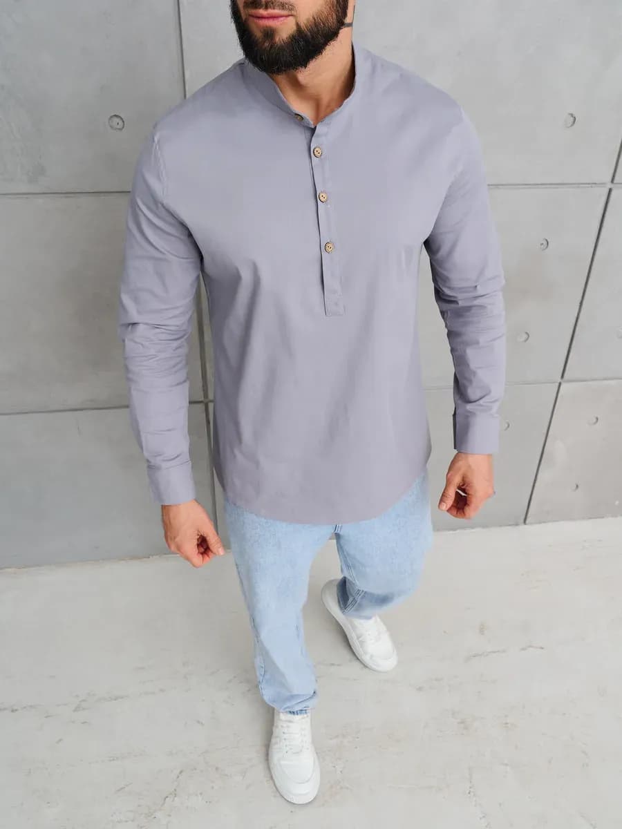 Рубашка с длинным рукавом без воротника