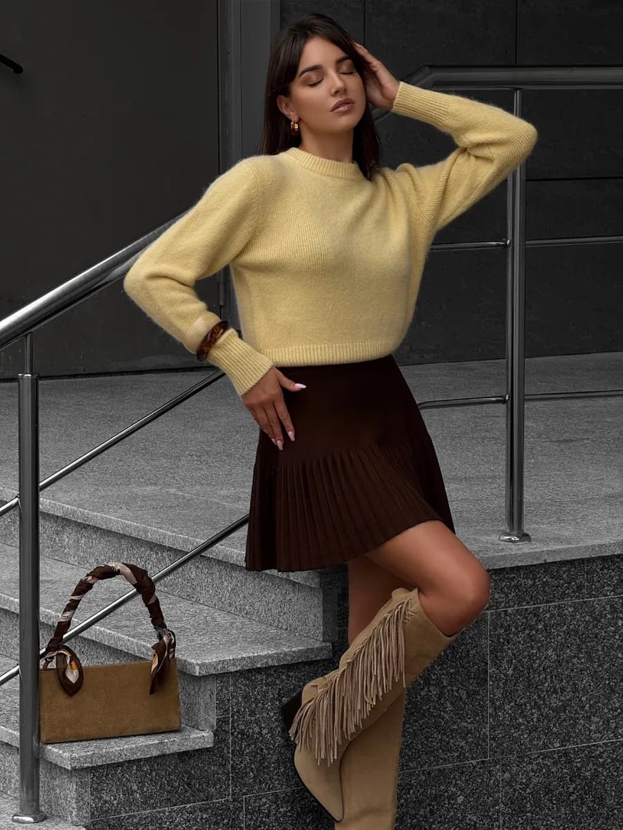 Юбка мини плиссе теплая - фото 1