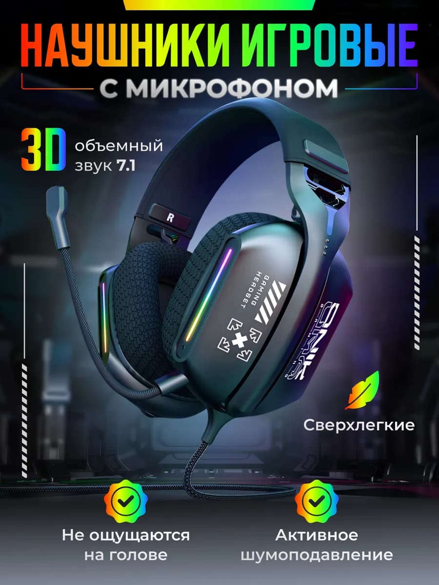 Игровые накладные наушники с микрофоном
