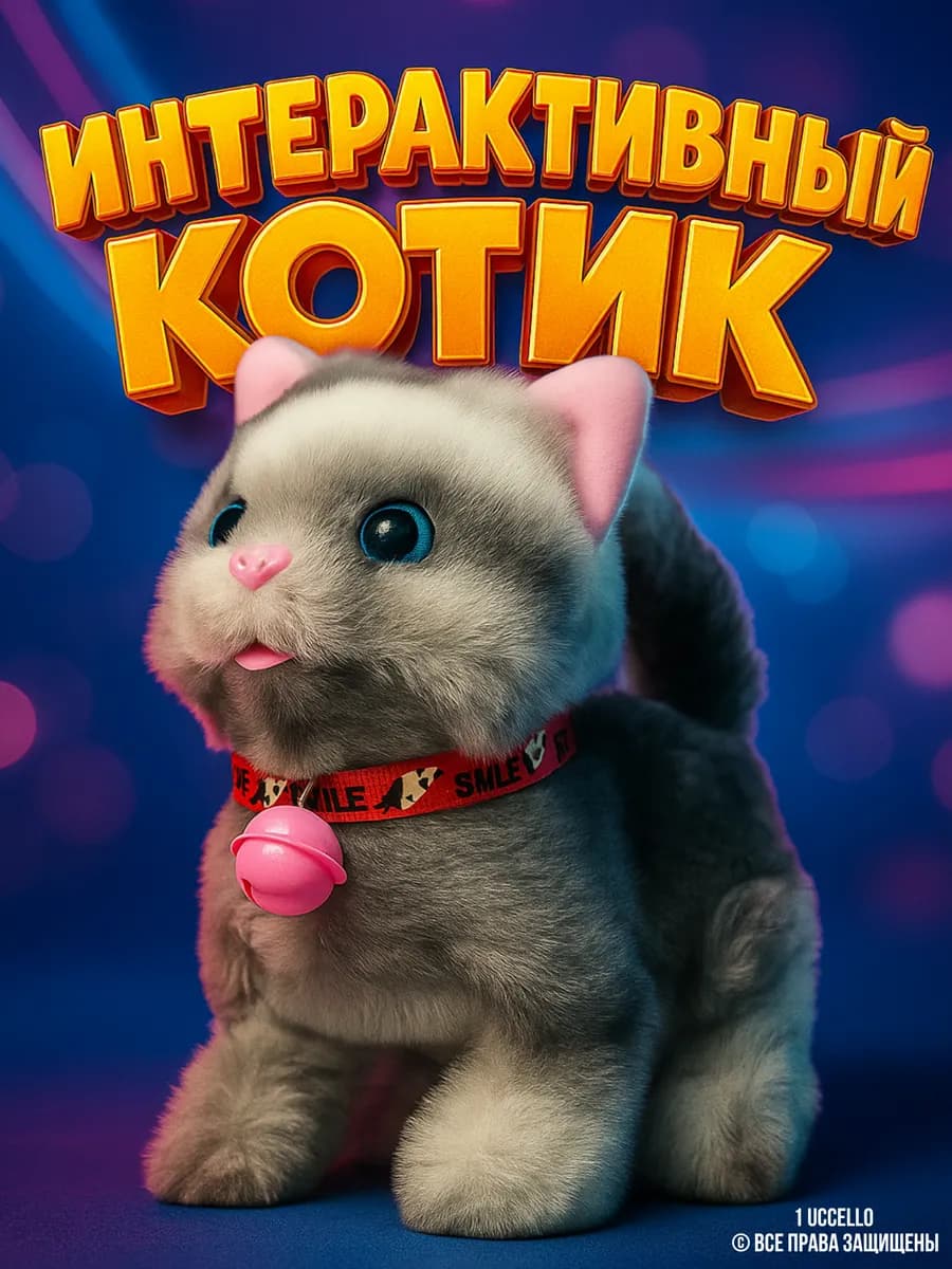 Новогодняя интерактивная игрушка кот на батарейках для детей