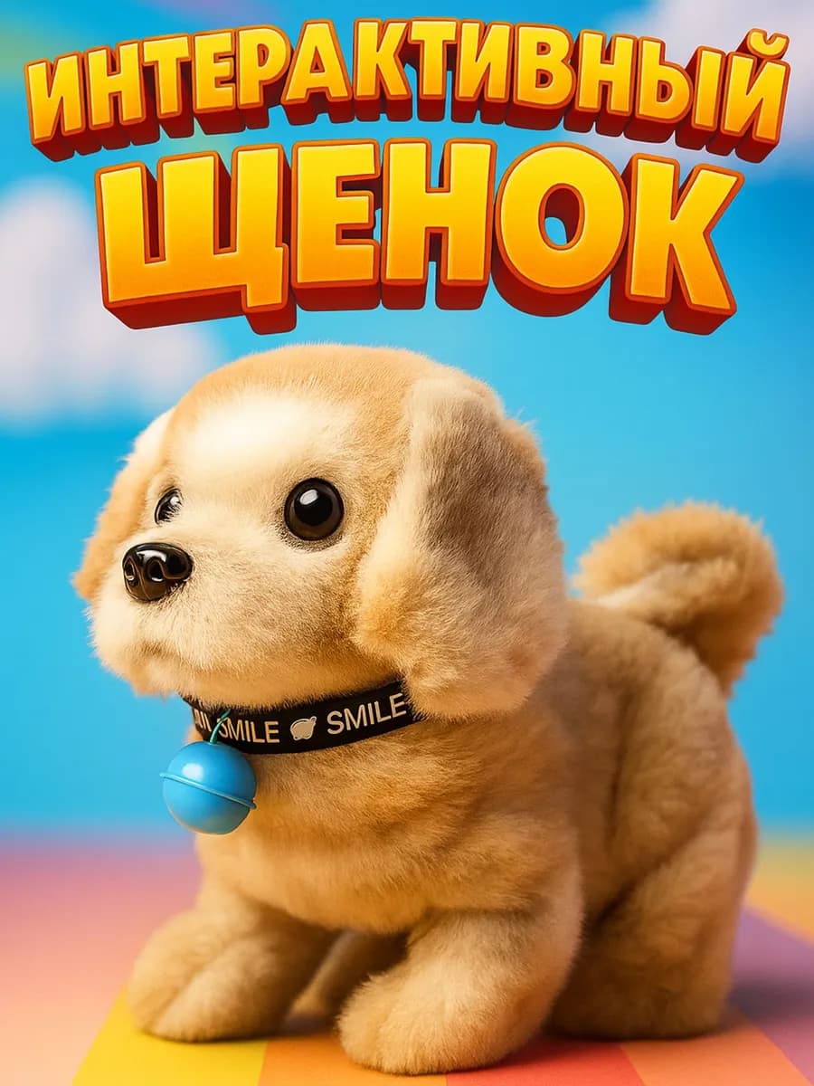 Новогодний интерактивный щенок на батарейках для детей