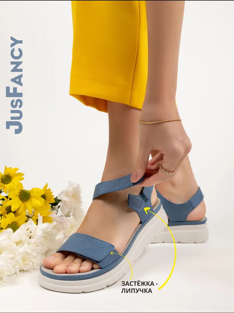 Босоножки синие женские сандалии на платформе
