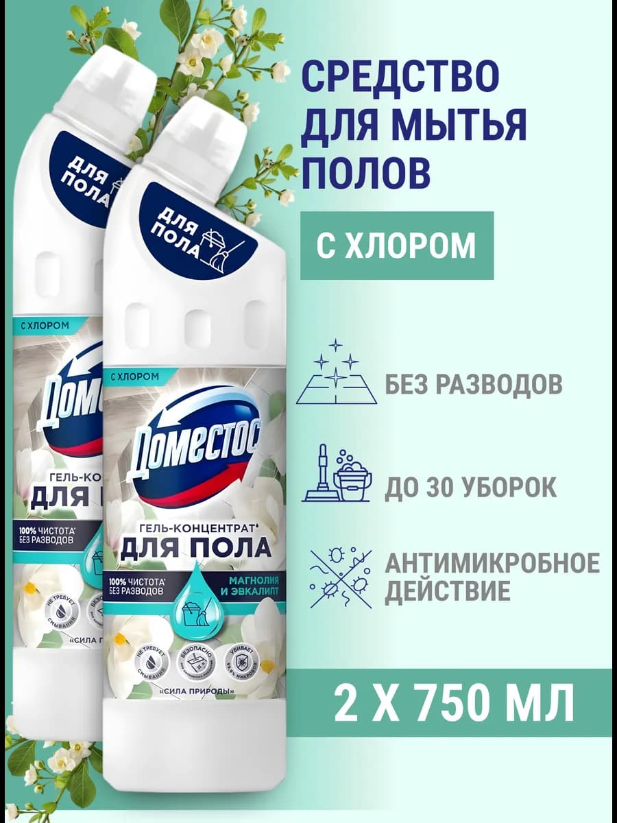 Гель концентрат для мытья пола магнолия и эвкалипт 2 шт