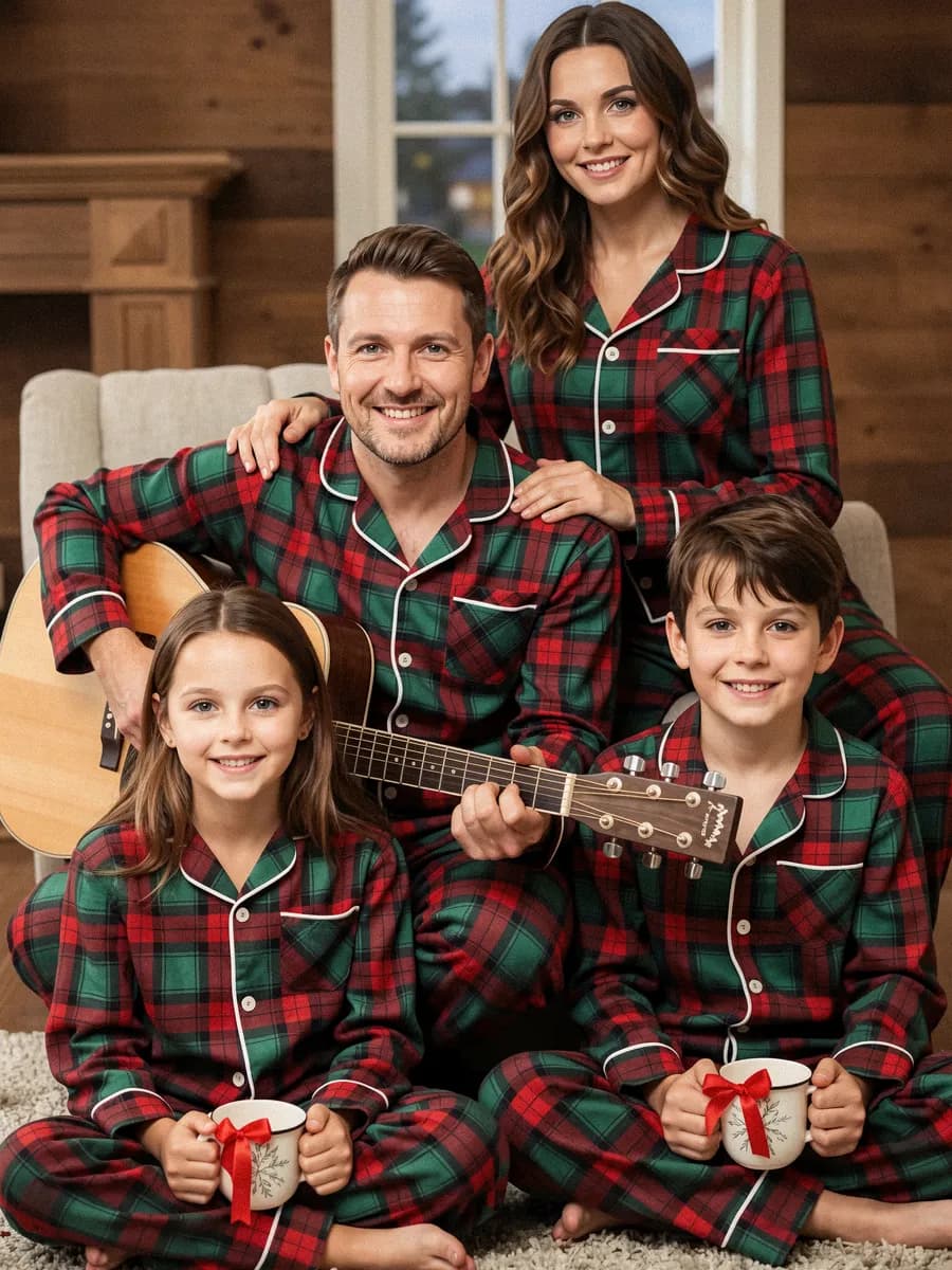 Пижама в клетку со штанами семейная
