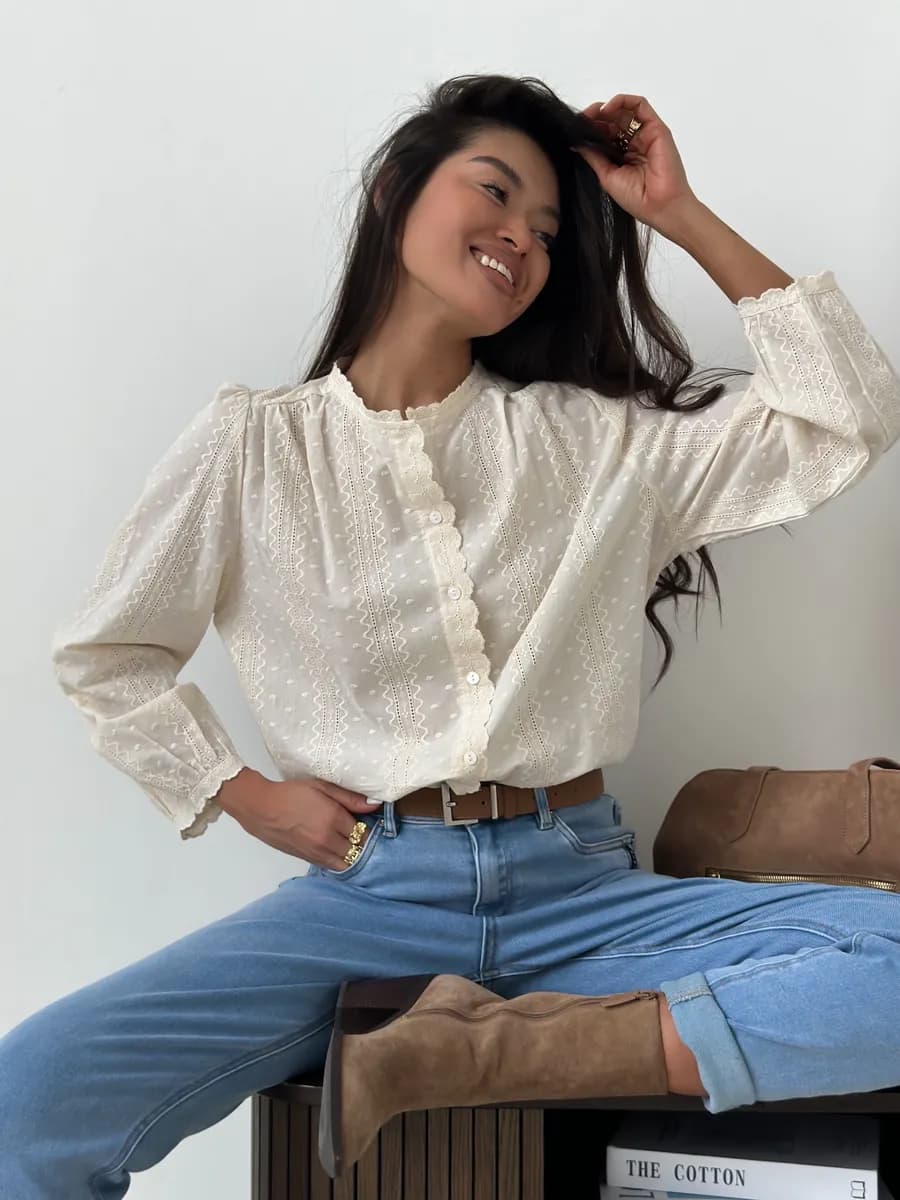 Рубашка шитье хлопок кружевная праздничная в офис новогодняя