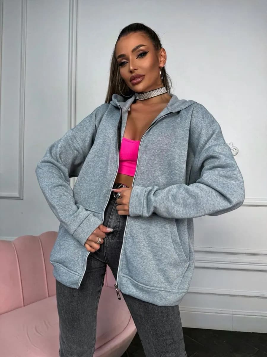 Худи оверсайз на молнии зипка с капюшоном на флисе