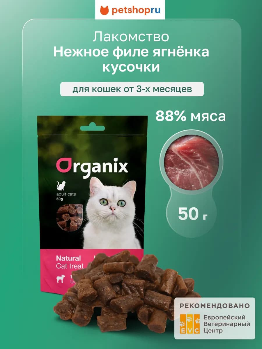 Лакомство для кошек Кусочки из филе ягнёнка 100% мясо, 50 г
