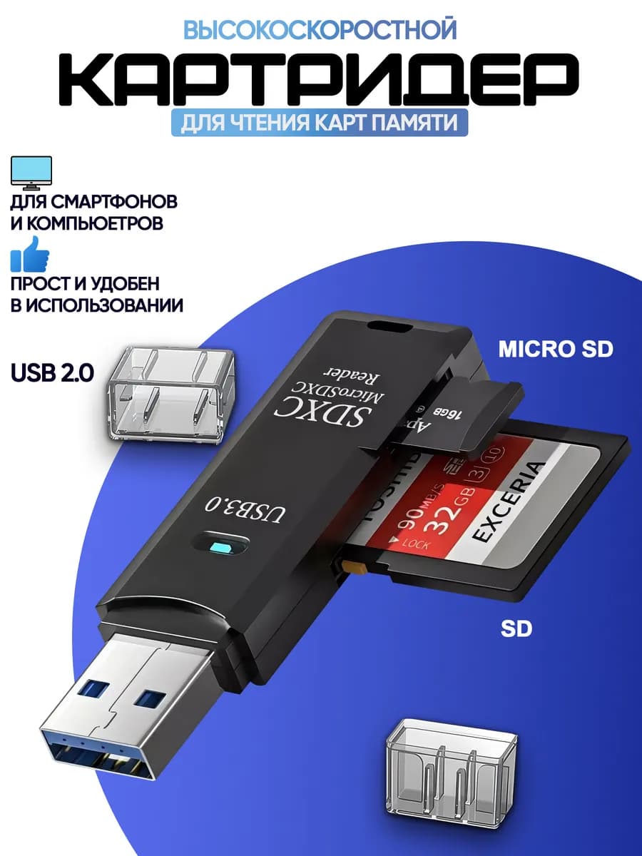 Переходник универсальный для карт памяти SD и Micro SD TF - фото 1