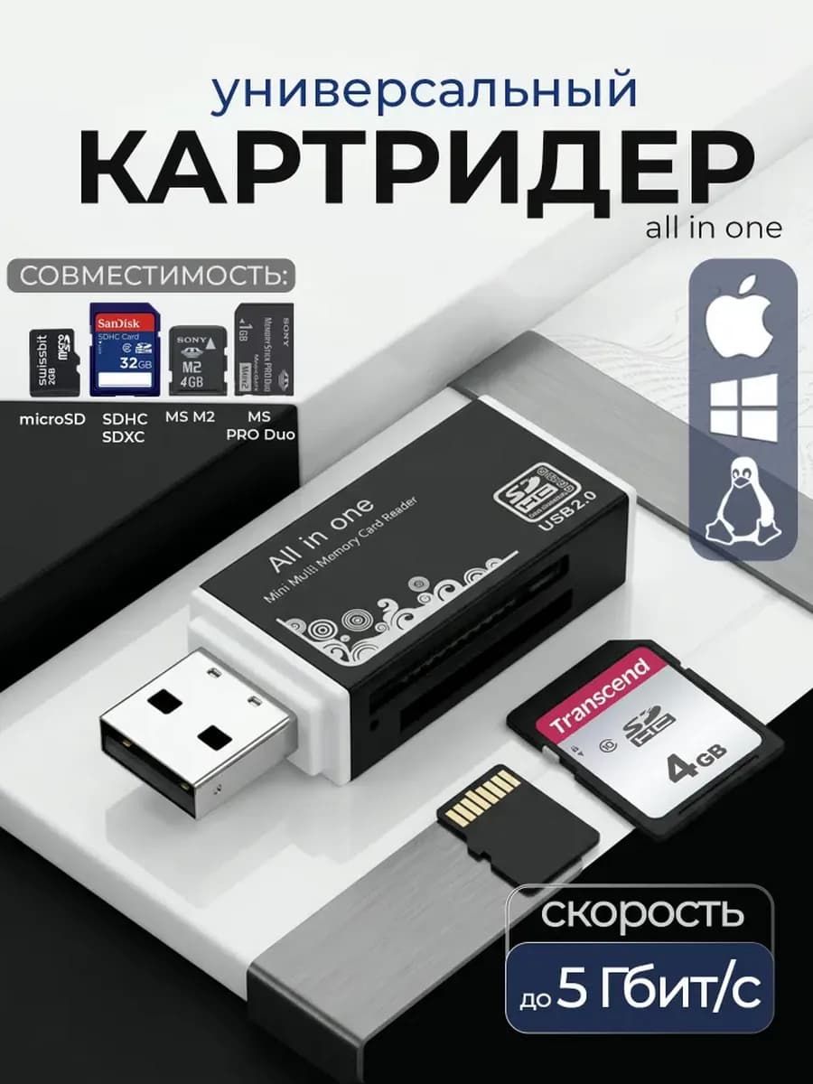 Переходник универсальный для карт памяти SD и Micro SD TF