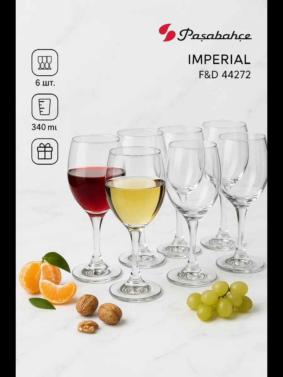 Бокалы для вина 6 штук набор 340 мл Imperial F&D 44272