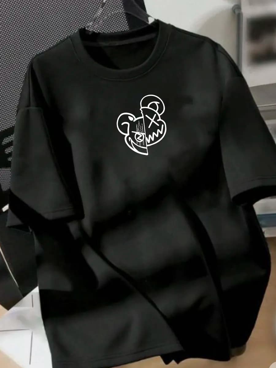 Футболка черная с принтом хлопок